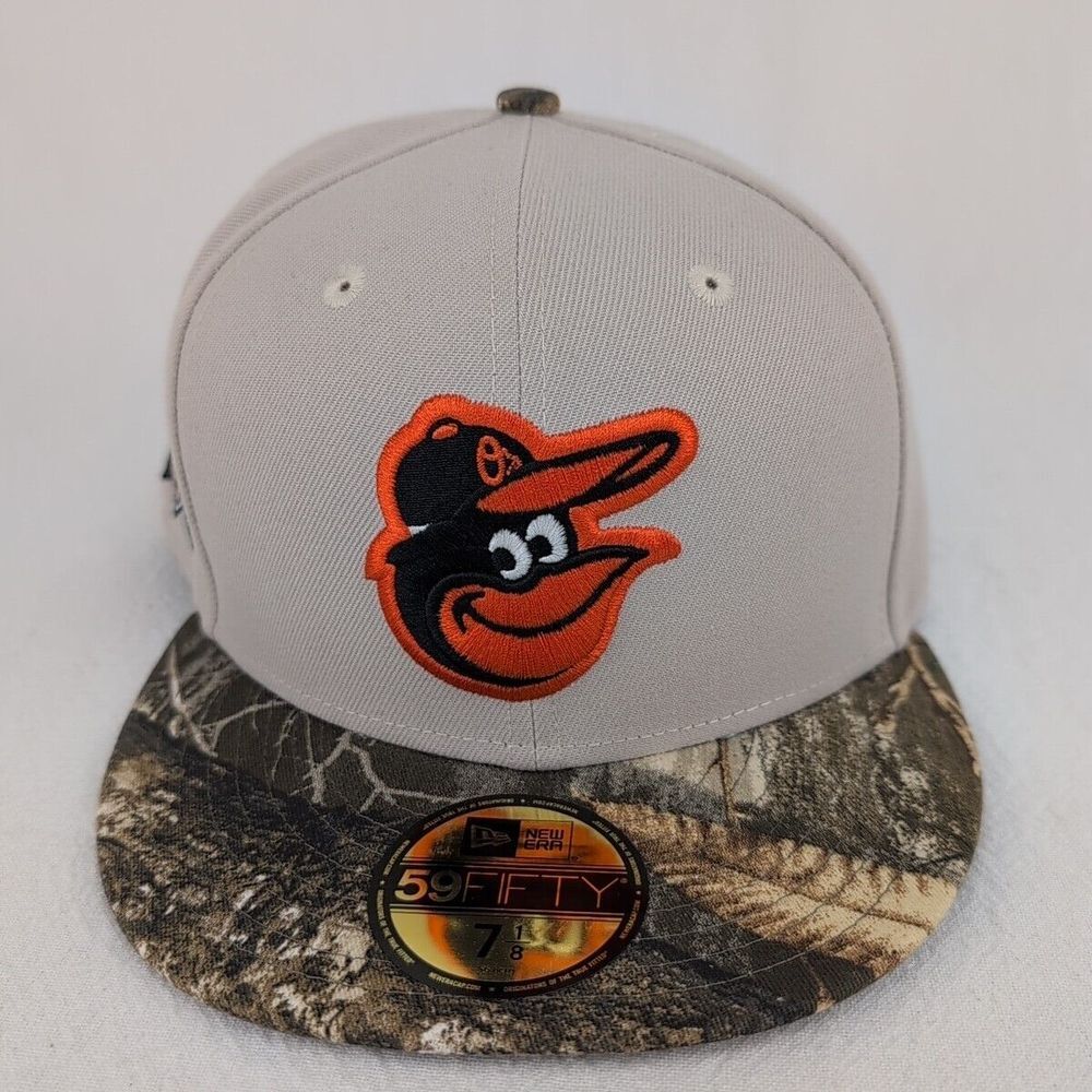 NEW ERA 5950 FITTED HAT BALTIMORE ORIOLES REAL TREE CAMO RARE 7-1/8 SIDE‎ PATCH